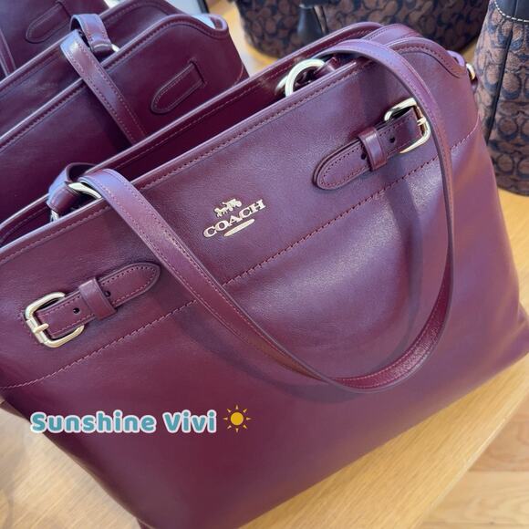 NWT Coach Easton Tote Bag CCZ07 Shiny smooth leather Dark Wine - Picture 2 of 8